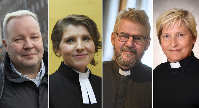 Tomas Ray, Emma Audas, Robert Lemberg och Stina Lindgård vill bli vikarie för stiftsdekanen.