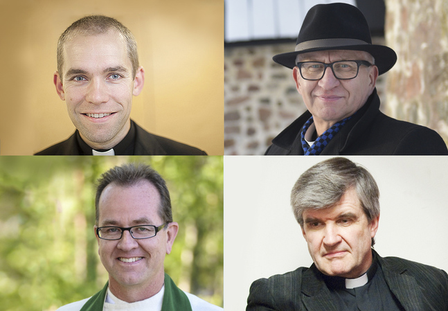 Albert Häggblom, Harry Sanfrid Backström, Ingemar Klemets och Max-Olav Lassila ställer upp i valet av prästombud i kyrkomötet.