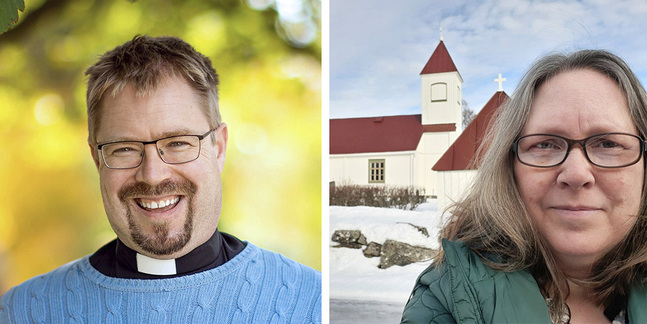 – Det kändes jätteviktigt att få behålla namnet Bergö församling i någon form, säger Ann-Charlotte Skinnar. Till vänster kyrkoherde Tomi Tornberg. FOTO: ARKIV/NICKLAS STORBJÖRK (T.V.), PRIVAT (T.H.)